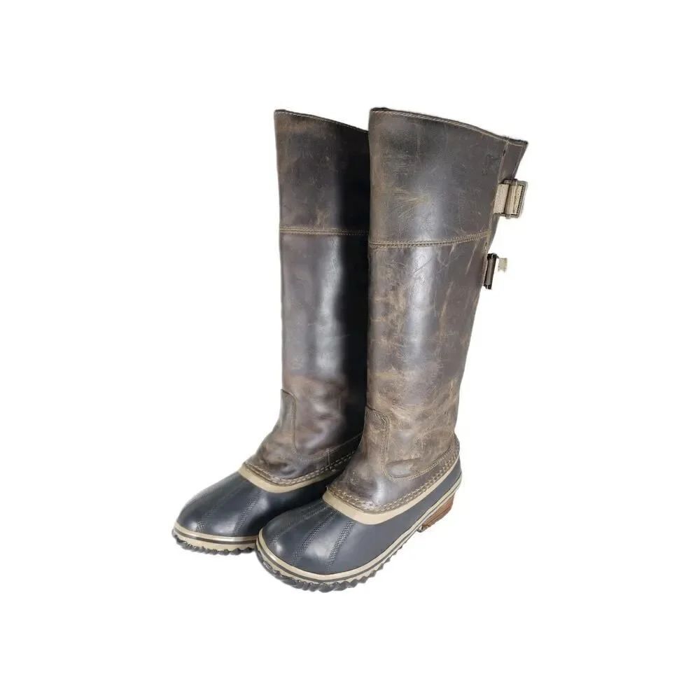 Sorel Women's SlimpackII US7 Brow Leather Tall Waterproof Equestrian Snow Boots